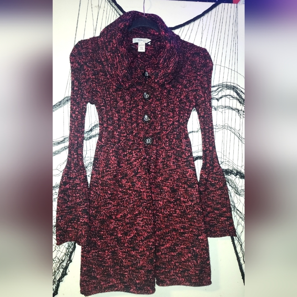 ✨️Style & Co. Red and Black Women's Cardigan Sweater With Bell Sleeves✨️